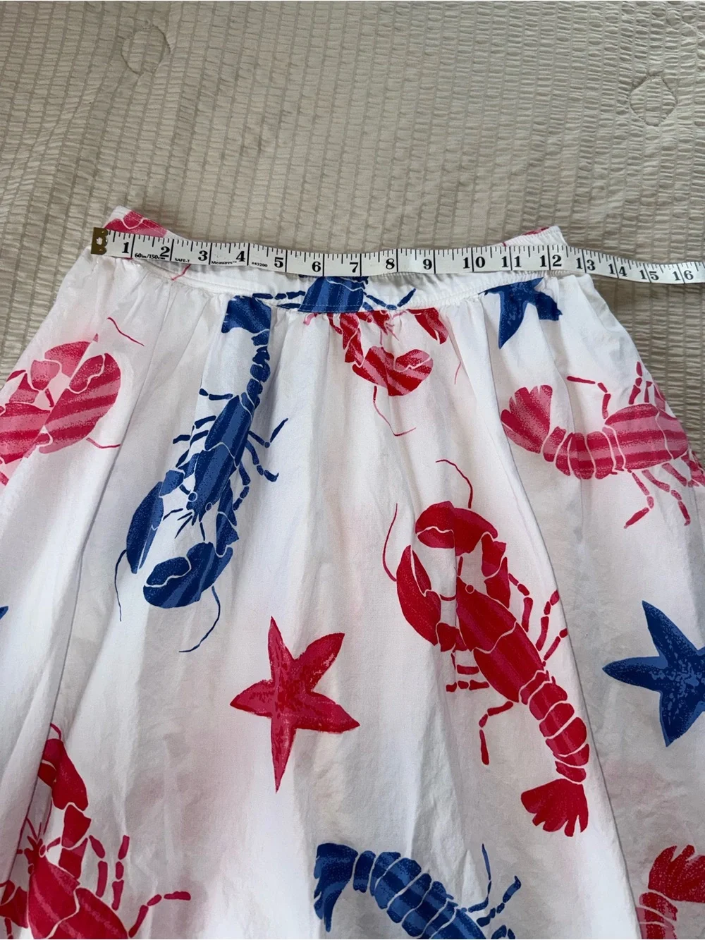 J. Crew White Skirt with Red Blue Lobster & Starfish Print xs
